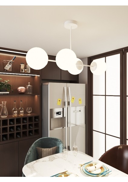 Milora 4'lü Beyaz Kasa Beyaz Cam Detaylı Modern Lüks Avize modelleri