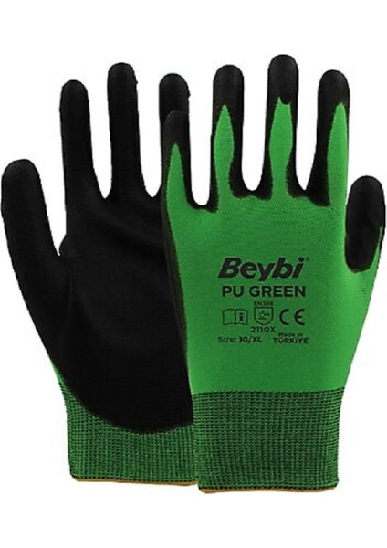 Beybi PU Green 9Beden 10LU Paket Poliüretan Kaplı Polyester Örme Ediven (2110X)