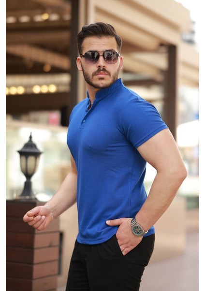 Erkek Hakim Yaka Dokuma Pamuklu Kumaş Kısa Kollu T-Shirt fiyatları