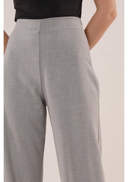 Bol Paça Yandan Fermuarlı Gri Kumaş Pantolon modelleri