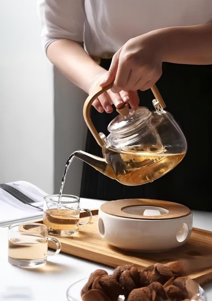 Borosilikat Cam Demlik - Bambu Kulplu Bitki Demliği - Isıya Dayanıklı 800 ml fiyatları