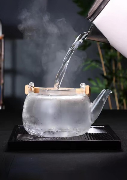 Borosilikat Cam Demlik - Bambu Kulplu Bitki Demliği - Isıya Dayanıklı 800 ml modelleri