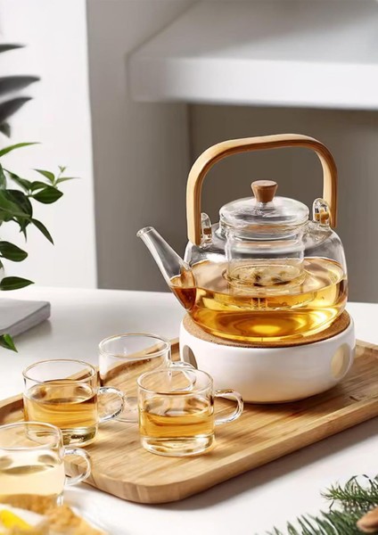 Borosilikat Cam Demlik - Bambu Kulplu Bitki Demliği - Isıya Dayanıklı 800 ml fırsatları