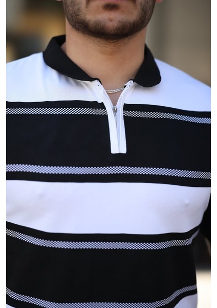 Erkek Yakalı Fermuarlı Çift Renk Kısa Kollu T-Shirt modelleri