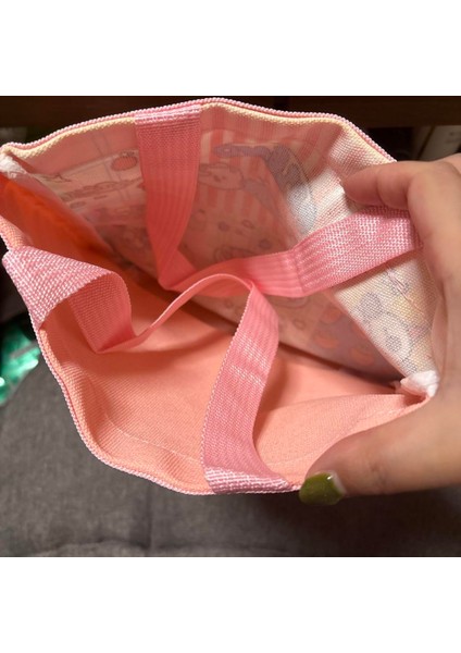 Çocuklar Için Önü Baskılı, Arkası Pembe Saplı Küçük Kumaş El Çantası modelleri