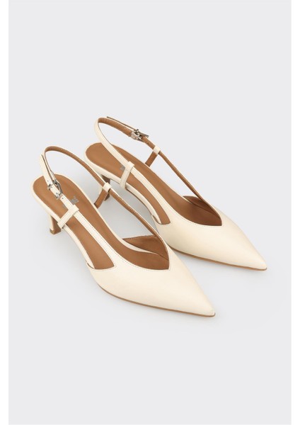 Ekru Deri Kadın Topuklu Ayakkabı fiyatları