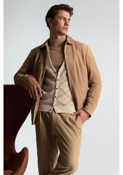 Merino Yün Baklava Desen Açık Bej Yelek modelleri