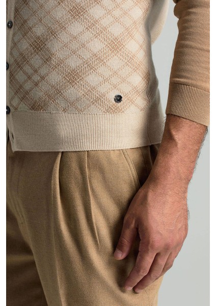 Merino Yün Baklava Desen Açık Bej Yelek fırsatları