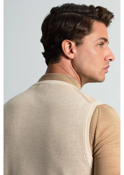 Merino Yün Baklava Desen Açık Bej Yelek indirimleri