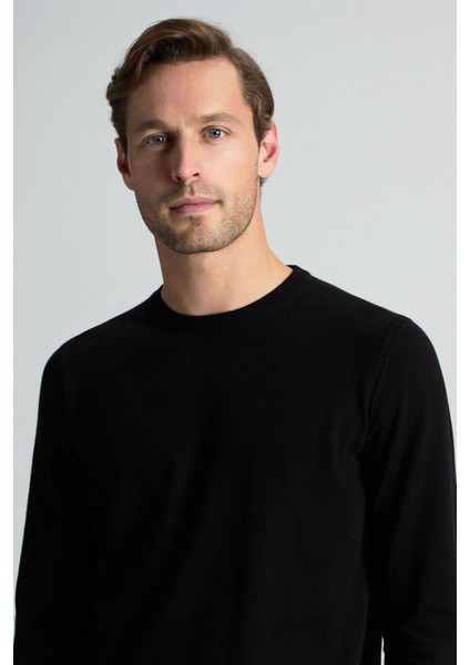 Kaşmir Pamuk Karışım Bisiklet Yaka Siyah Triko fiyatları