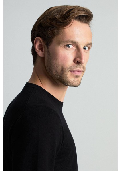 Kaşmir Pamuk Karışım Bisiklet Yaka Siyah Triko fırsatları