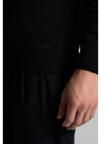 Kaşmir Pamuk Karışım Bisiklet Yaka Siyah Triko indirimleri