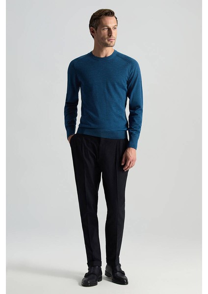 Merino Yün Petrol Mavisi Bisiklet Yaka Triko fiyatları