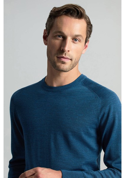Merino Yün Petrol Mavisi Bisiklet Yaka Triko modelleri