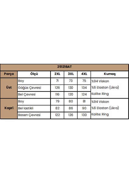 Kadın Yaprak Desenli Kısa Kollu V Yaka Büyük Beden Kapri Takımı 25121BAT. modelleri
