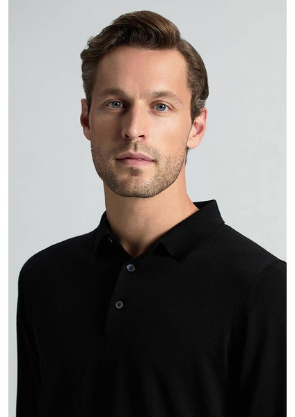 Merino Yünü Polo Yaka Siyah Triko modelleri