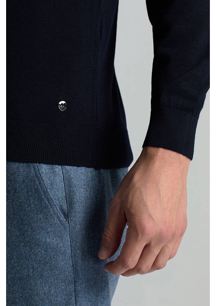 Merino Yünü Polo Yaka Lacivert Triko modelleri