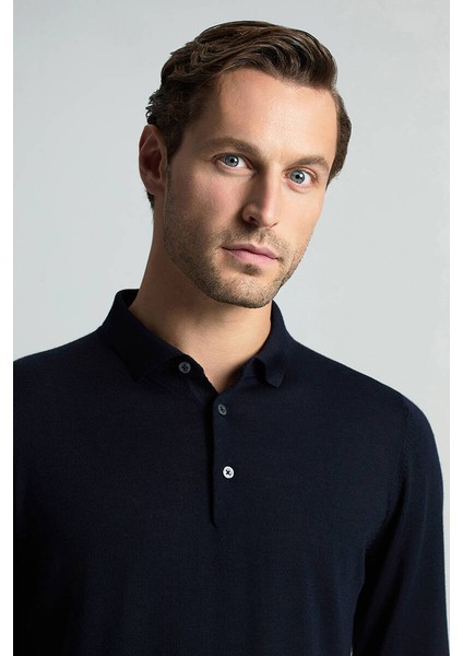 Merino Yünü Polo Yaka Lacivert Triko fırsatları