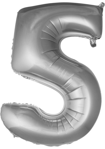 Folyo Balon 5 Rakamı Helyum Balon 36 cm Gümüş Renk - 5 Yaş Balonu - 5 Yaş Balon - 5 Rakam Balon
