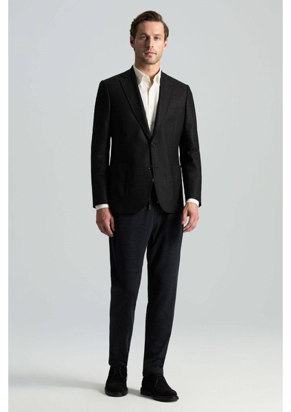 Italyan Yün Kaşmir Karışım Siyah Blazer Ceket modelleri