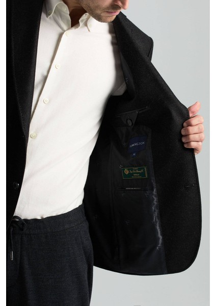 Italyan Yün Kaşmir Karışım Siyah Blazer Ceket fırsatları