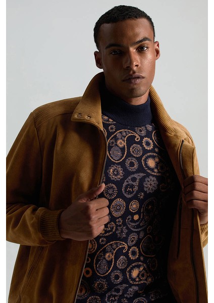 Saf Kaşmir Paisley Desen Lupetto Yaka Lacivert Kazak fırsatları