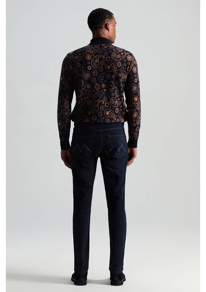 Saf Kaşmir Paisley Desen Lupetto Yaka Lacivert Kazak indirimleri