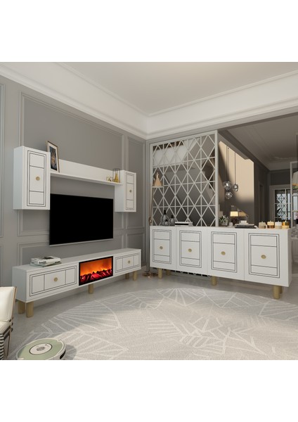 Dariodd Bohem Konsol (KB150), Şömineli (A) Bohem Tv Ünitesi 2 Li Salon Takımı Beyaz-Beyaz fiyatları