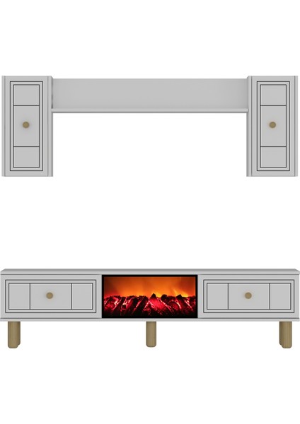 Dariodd Bohem Konsol (KB150), Şömineli (A) Bohem Tv Ünitesi 2 Li Salon Takımı Beyaz-Beyaz modelleri