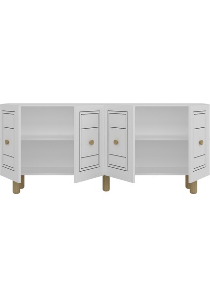 Dariodd Bohem Konsol (KB150), Şömineli (A) Bohem Tv Ünitesi 2 Li Salon Takımı Beyaz-Beyaz