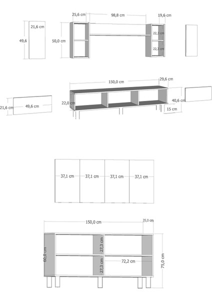 Dariodd Bohem Konsol (KB150), Şömineli (A) Bohem Tv Ünitesi 2 Li Salon Takımı Beyaz-Beyaz