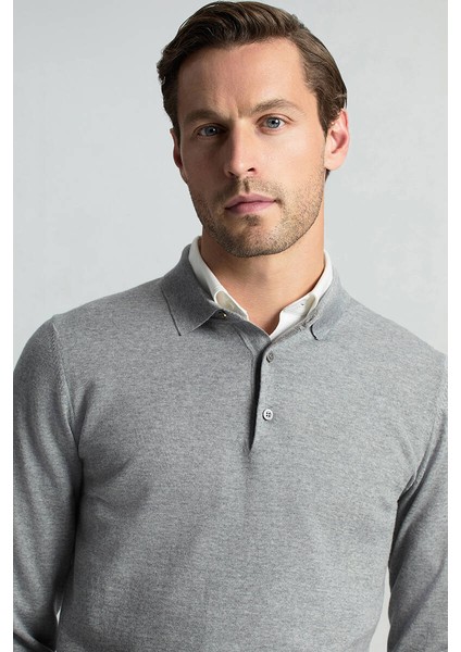 Merino Yünü Polo Yaka Açık Gri Triko fiyatları