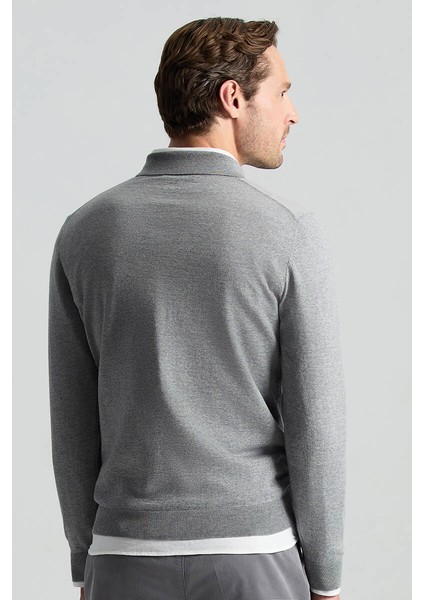 Merino Yünü Polo Yaka Açık Gri Triko fırsatları