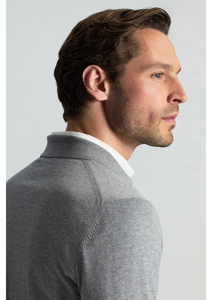 Merino Yünü Polo Yaka Açık Gri Triko indirimleri
