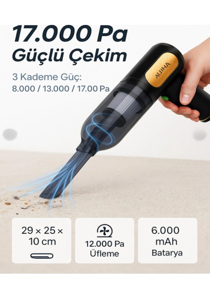 Kablosuz Süpürge & Toz Üfleyici – 17.000PA Çekim Gücü, 12.000PA Üfleme Gücü, Çoklu Başlık Seti modelleri