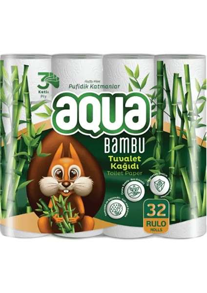 Aqua Bambu 3 Katlı Tuvalet Kağıdı 32'li