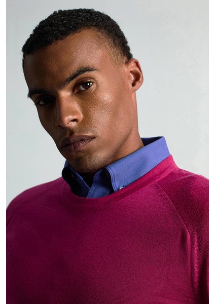 Merino Yün Fuşya Bisiklet Yaka Triko modelleri