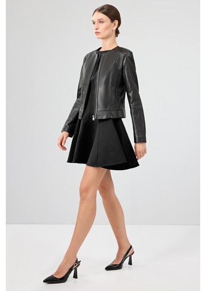 Flora Kadın Siyah Slim Kısa Deri Ceket 25SGD5300U4