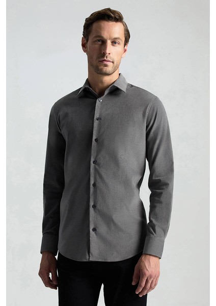 Ipek Pamuk Karışım Orta Gri Kadife Gömlek