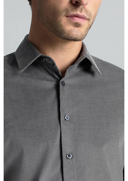 Ipek Pamuk Karışım Orta Gri Kadife Gömlek modelleri