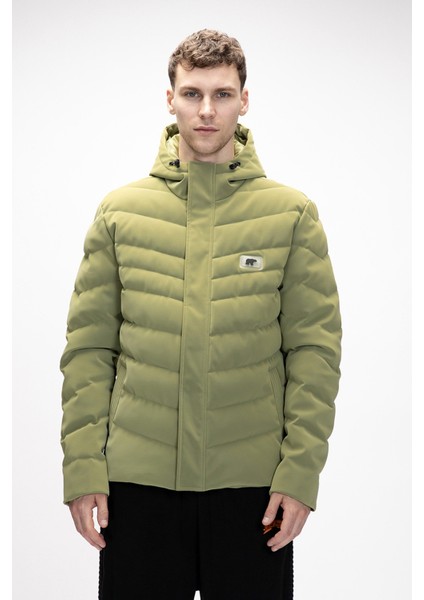 Barcelona Soluk Yeşi̇l Puffer Kapüşonlu Erkek Mont