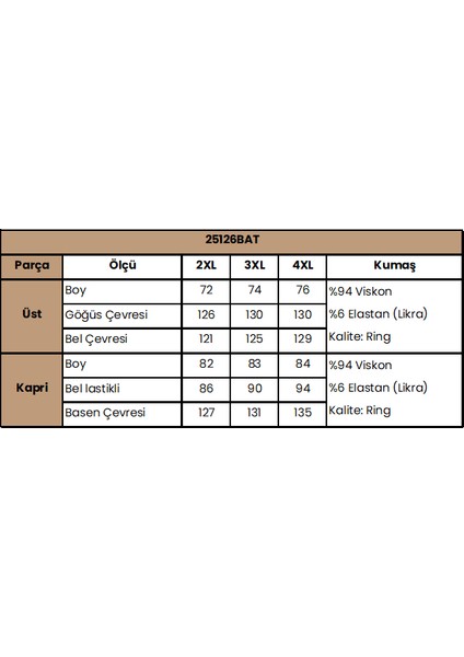 Kadın Desenli Kısa Kollu V Yaka Büyük Beden Kapri Takımı 25126BAT. modelleri