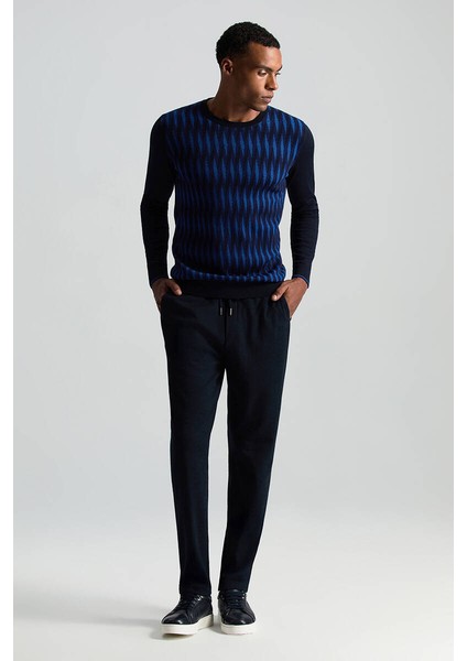 Italyan Yün Bağcık Detaylı Lacivert Relax Pantolon fiyatları