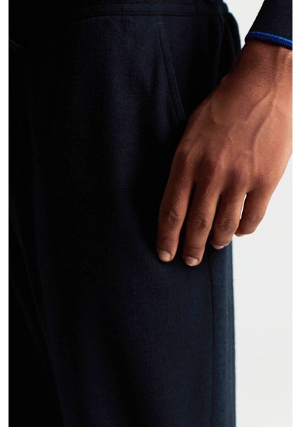 Italyan Yün Bağcık Detaylı Lacivert Relax Pantolon modelleri