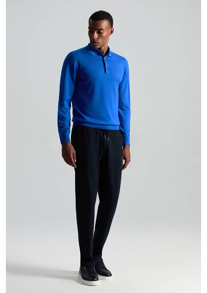 Italyan Yün Bağcık Detaylı Lacivert Relax Pantolon fırsatları