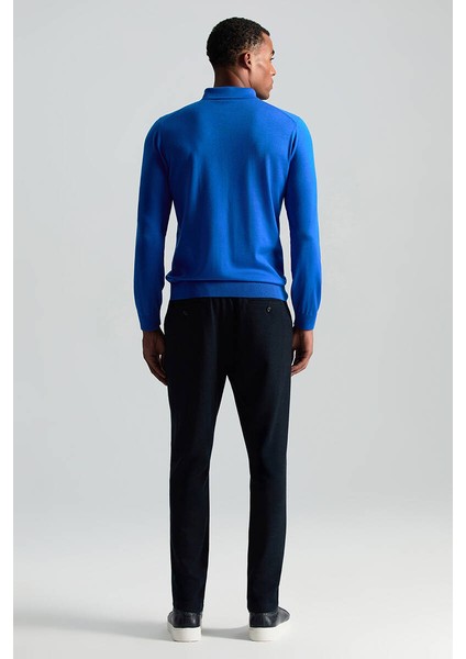 Italyan Yün Bağcık Detaylı Lacivert Relax Pantolon indirimleri