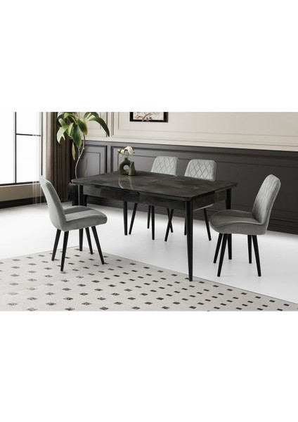 Mobilgen Irony 4 Adet Fulya Sandalye 160+37 Kelebek Tekno Kenar HG Açılabilir Masa Takımı