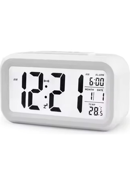 Dijital Masa Saati Fotoselli Alarmlı Işıklı Termometre Takvim Çalar Saat Akıllı Uyandırma
