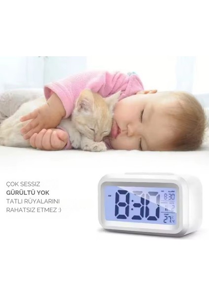 Dijital Masa Saati Fotoselli Alarmlı Işıklı Termometre Takvim Çalar Saat Akıllı Uyandırma fiyatları