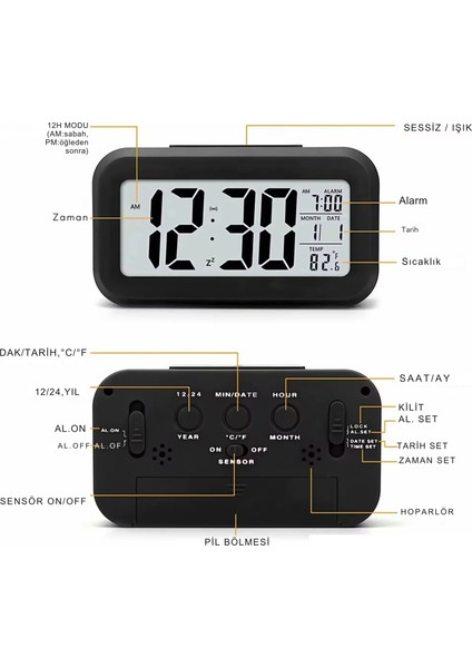 Dijital Masa Saati Fotoselli Alarmlı Işıklı Termometre Takvim Çalar Saat Akıllı Uyandırma fırsatları